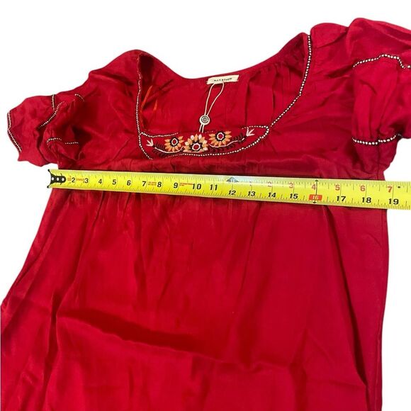 Max Studio Embroidered Rayon Dobby Ruffle Dress Womens Size XS New Red - Picture 12 of 13